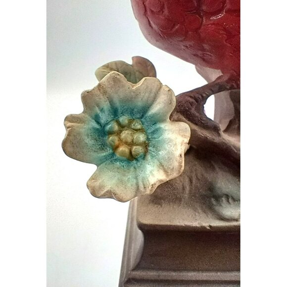 Bird Figurines Cardinals Hand Painted Ceramic Perched Flower Vintage Pair 4.25" - Picture 13 of 15